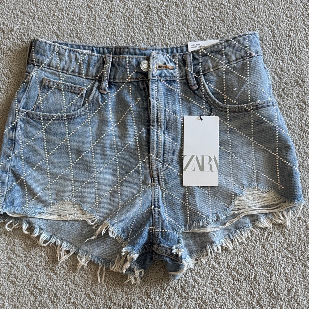 Zara Studded Blue Jean Shorts